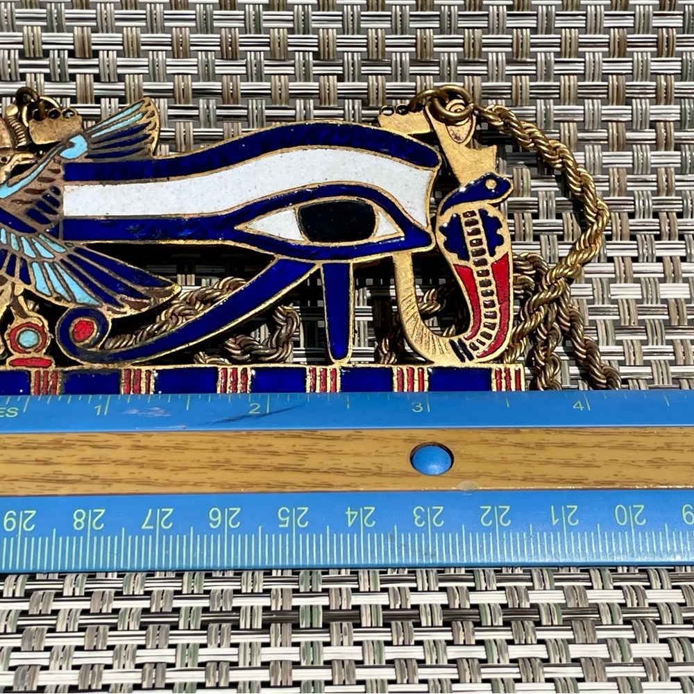 Vintage Egyptian Udjat Eye of Horus large enamel statement necklace - Picture 2 of 5